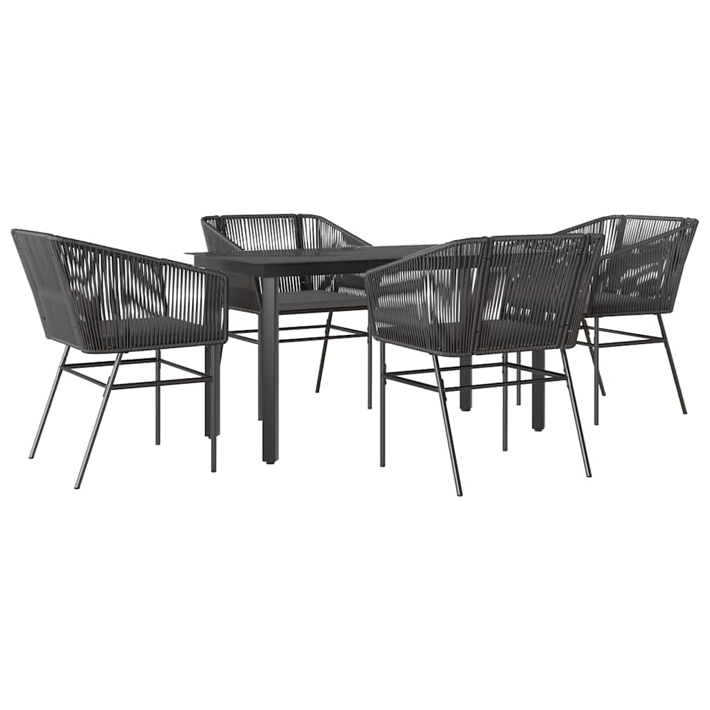 5 dele spisebordssæt til haven m. hynder polyrattan glas sort