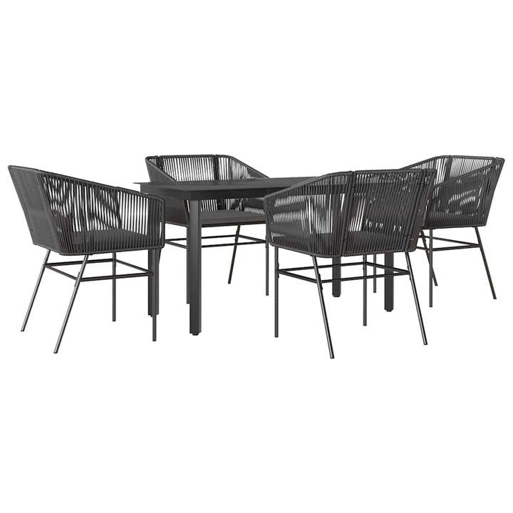 5 dele spisebordssæt til haven m. hynder polyrattan glas sort