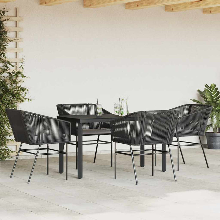 5 dele spisebordssæt til haven m. hynder polyrattan glas sort