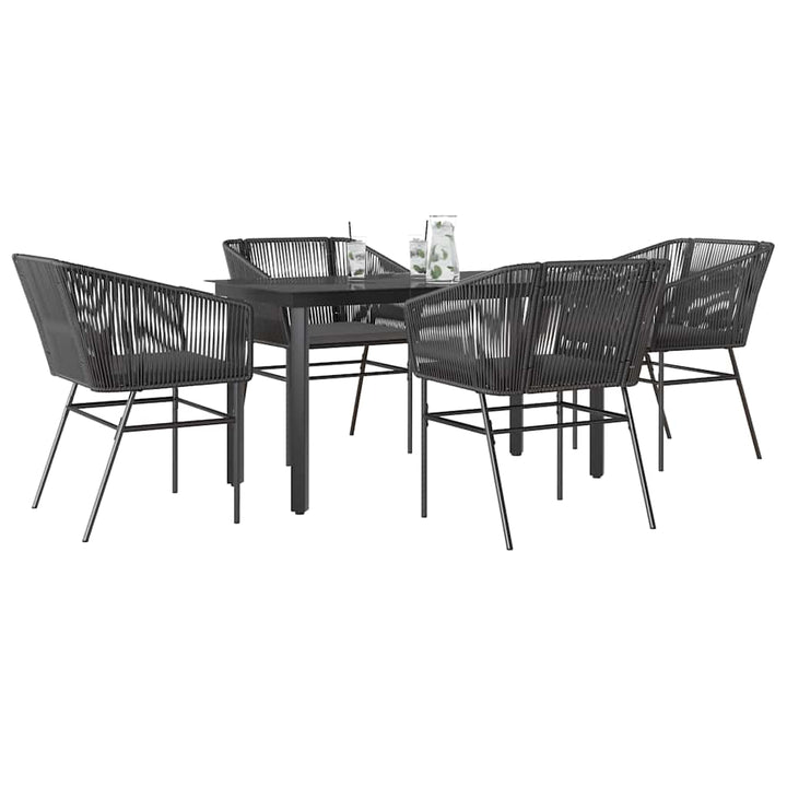 5 dele spisebordssæt til haven m. hynder polyrattan glas sort