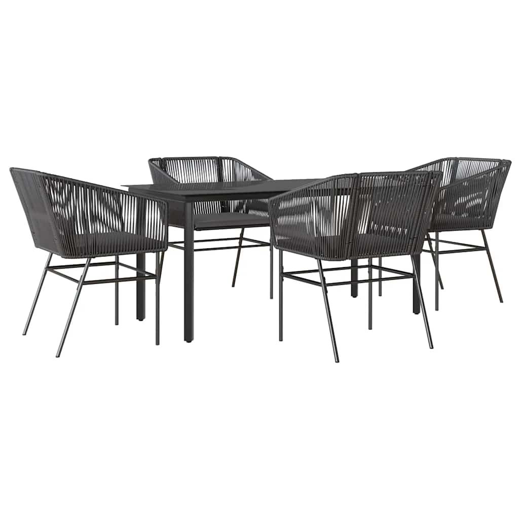 5 dele spisebordssæt til haven m. hynder polyrattan glas sort