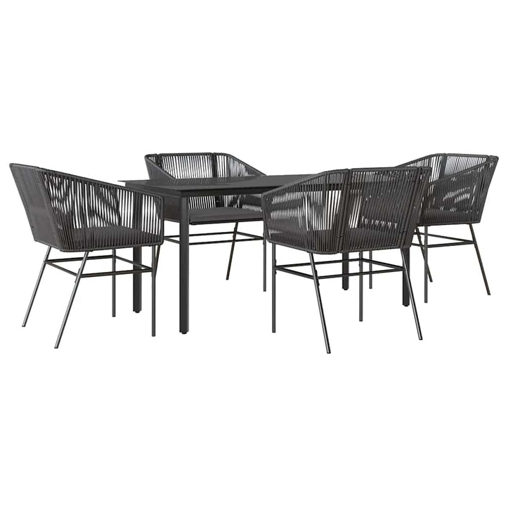 5 dele spisebordssæt til haven m. hynder polyrattan glas sort