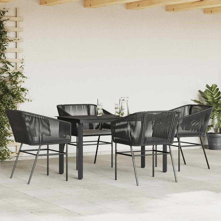 5 dele spisebordssæt til haven m. hynder polyrattan glas sort