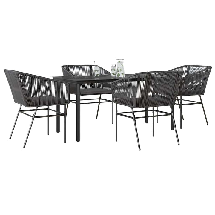 5 dele spisebordssæt til haven m. hynder polyrattan glas sort