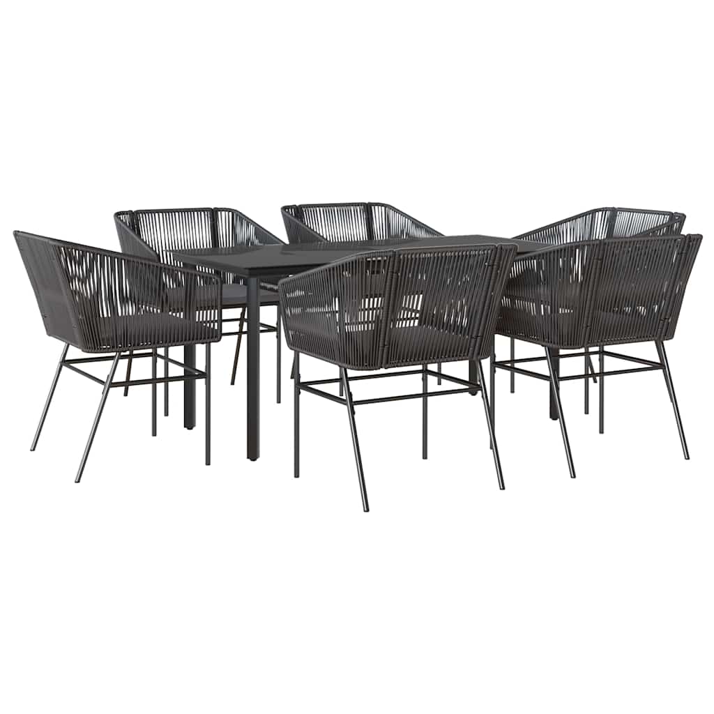 7 dele spisebordssæt til haven m. hynder polyrattan glas sort