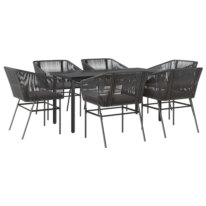 7 dele spisebordssæt til haven m. hynder polyrattan glas sort