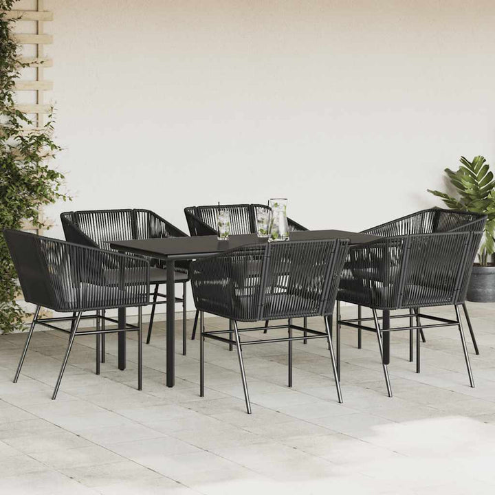 7 dele spisebordssæt til haven m. hynder polyrattan glas sort