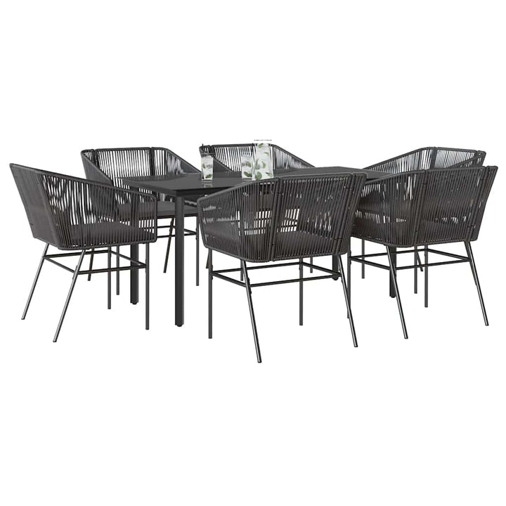 7 dele spisebordssæt til haven m. hynder polyrattan glas sort