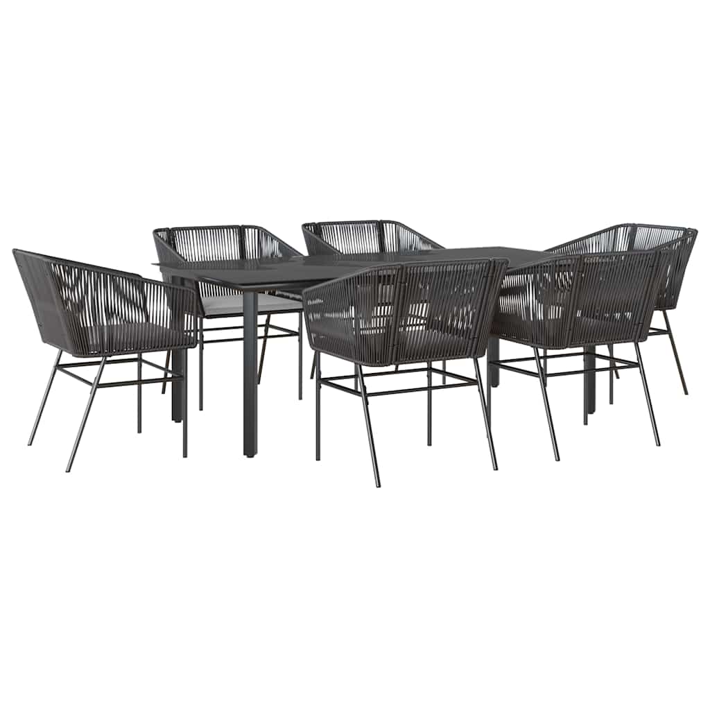 7 dele spisebordssæt til haven m. hynder polyrattan glas sort