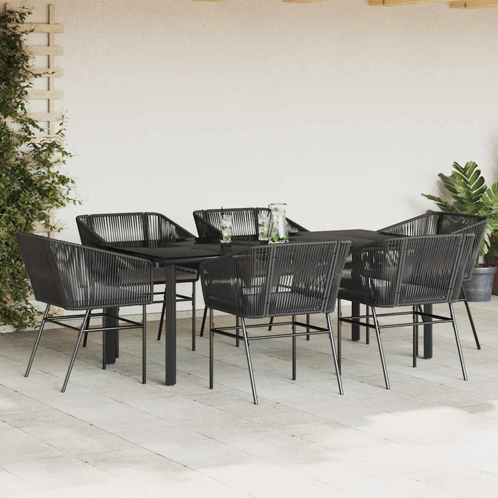 7 dele spisebordssæt til haven m. hynder polyrattan glas sort