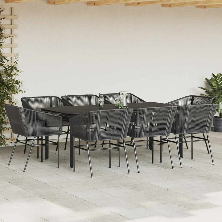 9 dele spisebordssæt til haven m. hynder polyrattan glas sort