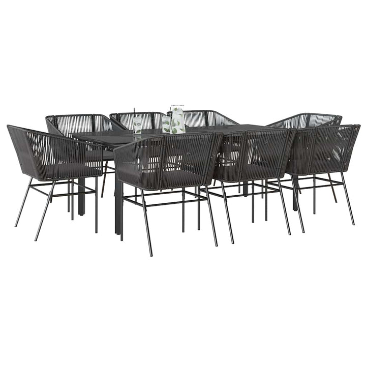 9 dele spisebordssæt til haven m. hynder polyrattan glas sort