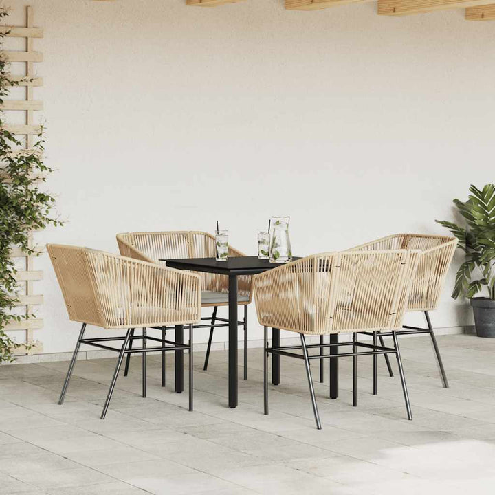5 dele spisebordssæt til haven m. hynder polyrattan glas brun