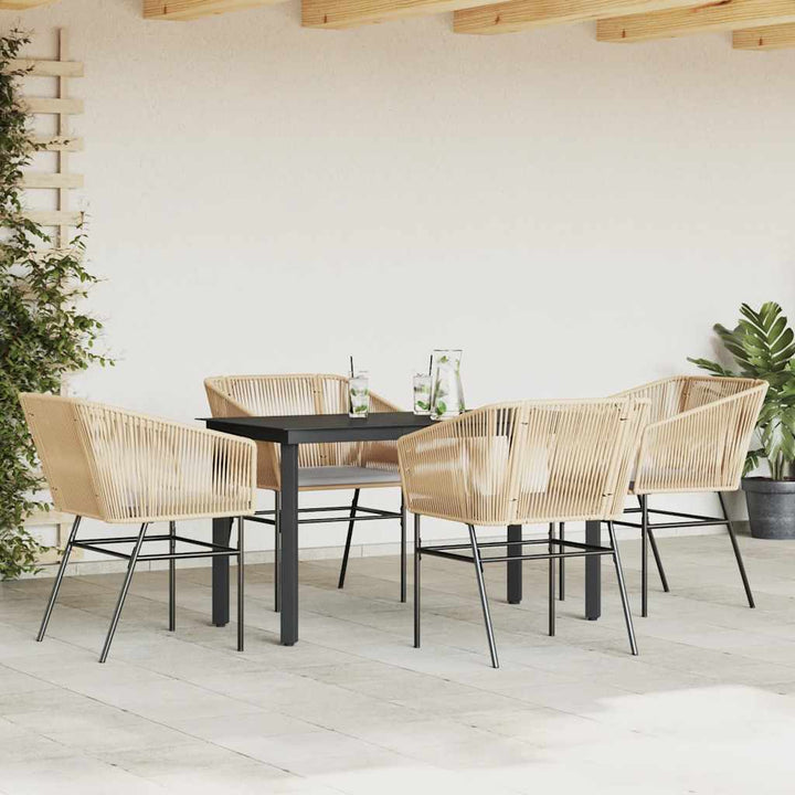 5 dele spisebordssæt til haven m. hynder polyrattan glas brun