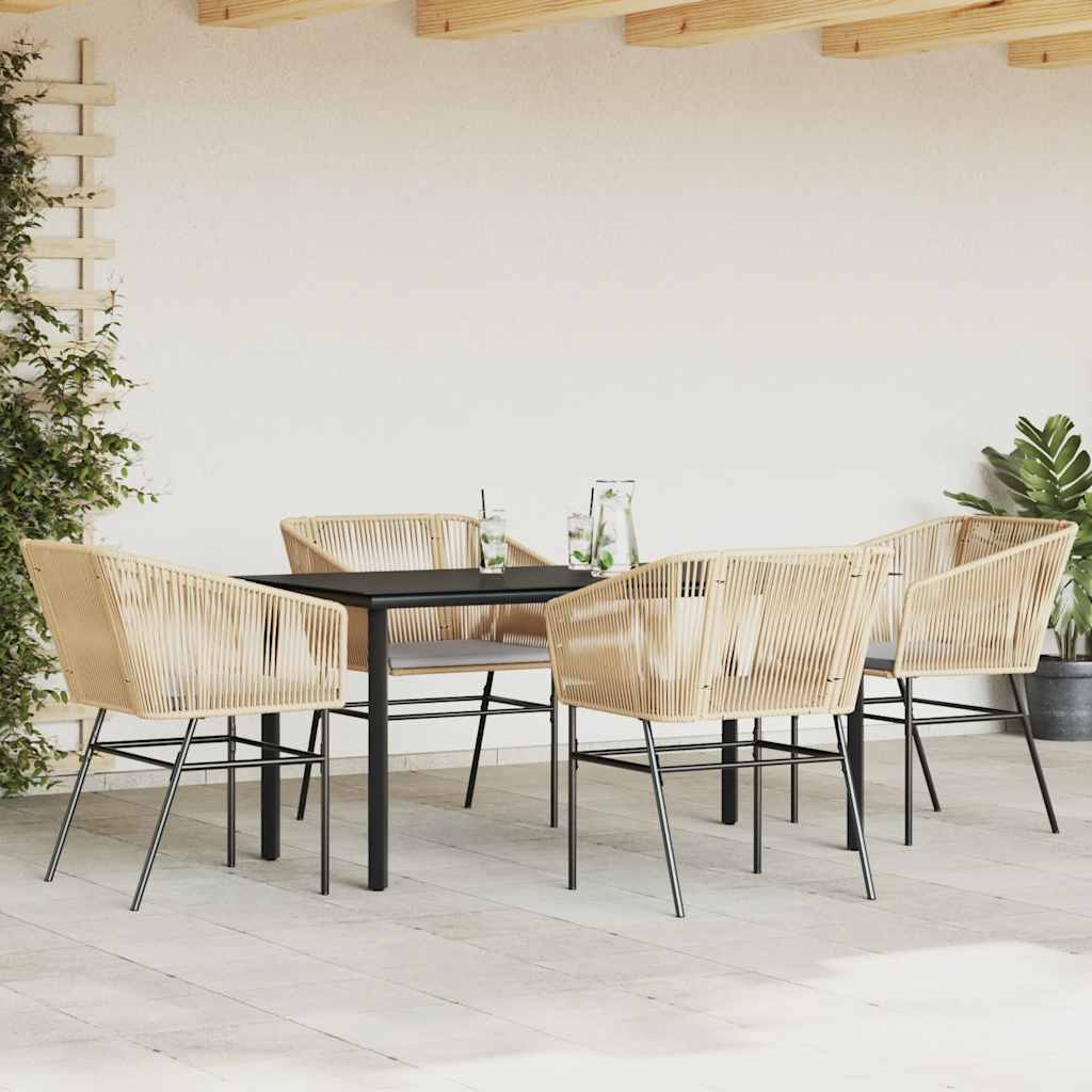 5 dele spisebordssæt til haven m. hynder polyrattan glas brun
