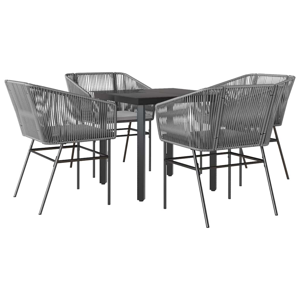5 dele spisebordssæt til haven med hynder polyrattan glas grå