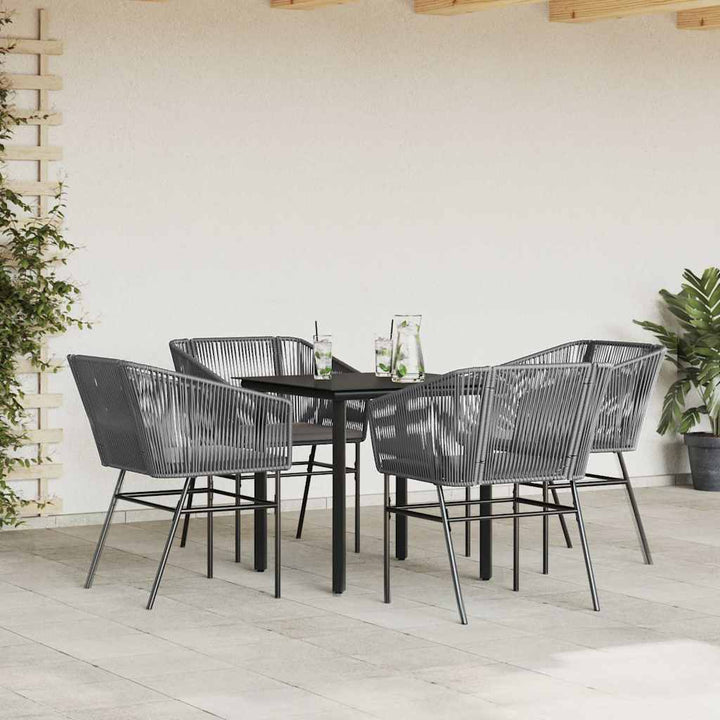 5 dele spisebordssæt til haven med hynder polyrattan glas grå