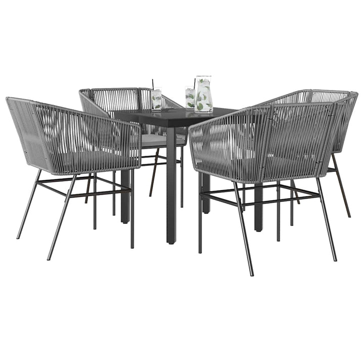 5 dele spisebordssæt til haven med hynder polyrattan glas grå