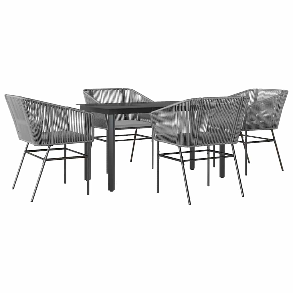 5 dele spisebordssæt til haven med hynder polyrattan glas grå