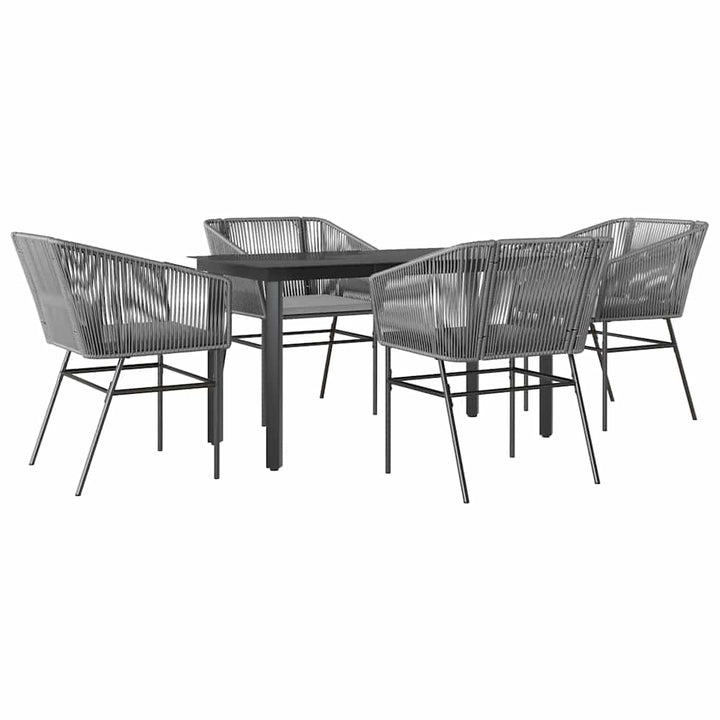5 dele spisebordssæt til haven med hynder polyrattan glas grå