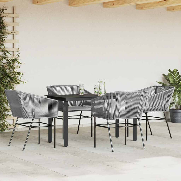 5 dele spisebordssæt til haven med hynder polyrattan glas grå