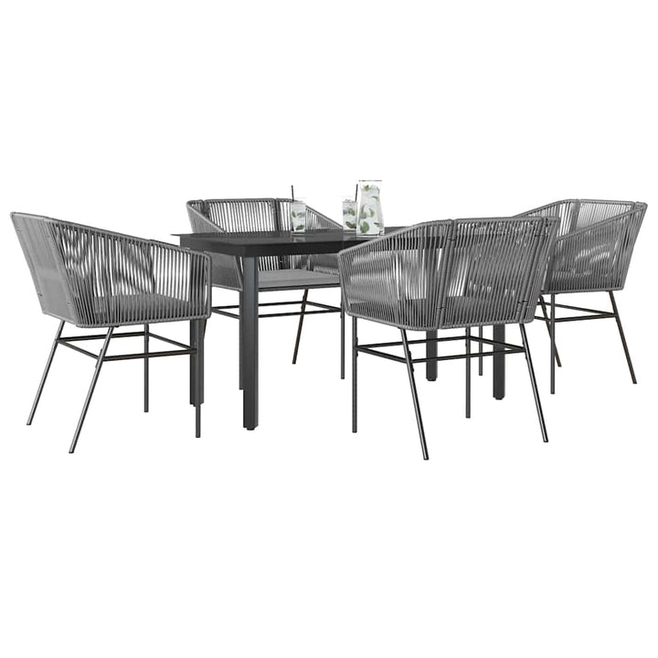 5 dele spisebordssæt til haven med hynder polyrattan glas grå