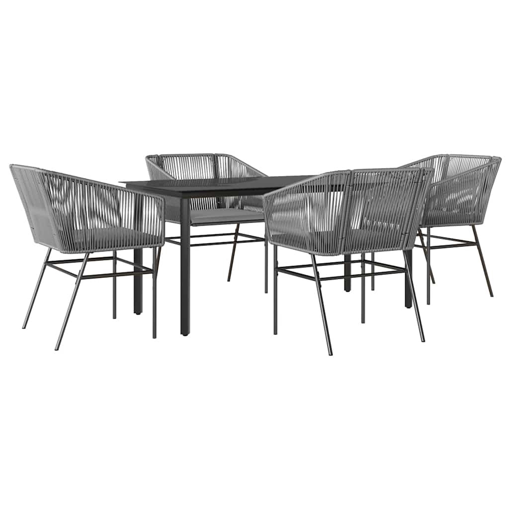 5 dele spisebordssæt til haven med hynder polyrattan glas grå