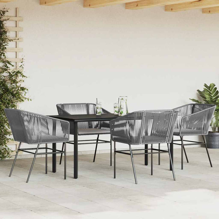 5 dele spisebordssæt til haven med hynder polyrattan glas grå