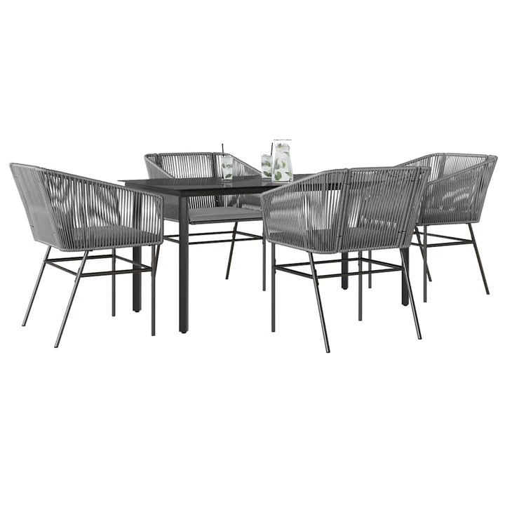 5 dele spisebordssæt til haven med hynder polyrattan glas grå