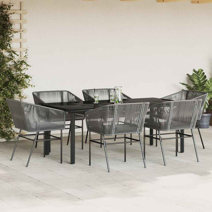 7 dele spisebordssæt til haven med hynder polyrattan glas grå