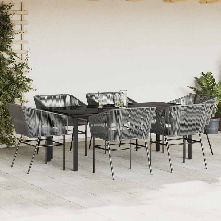 7 dele spisebordssæt til haven med hynder polyrattan glas grå