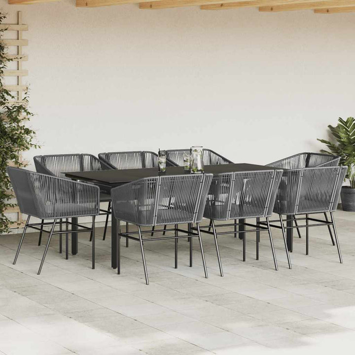 9 dele spisebordssæt til haven med hynder polyrattan glas grå