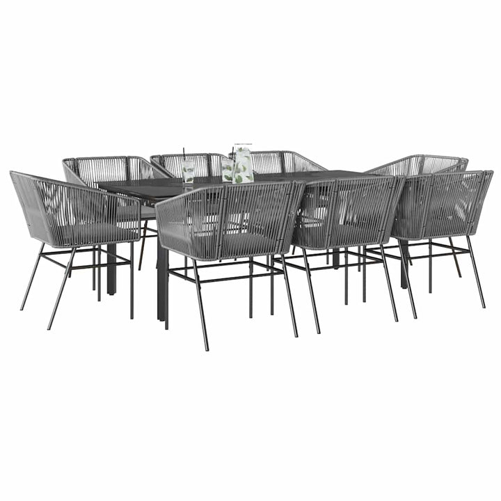 9 dele spisebordssæt til haven med hynder polyrattan glas grå