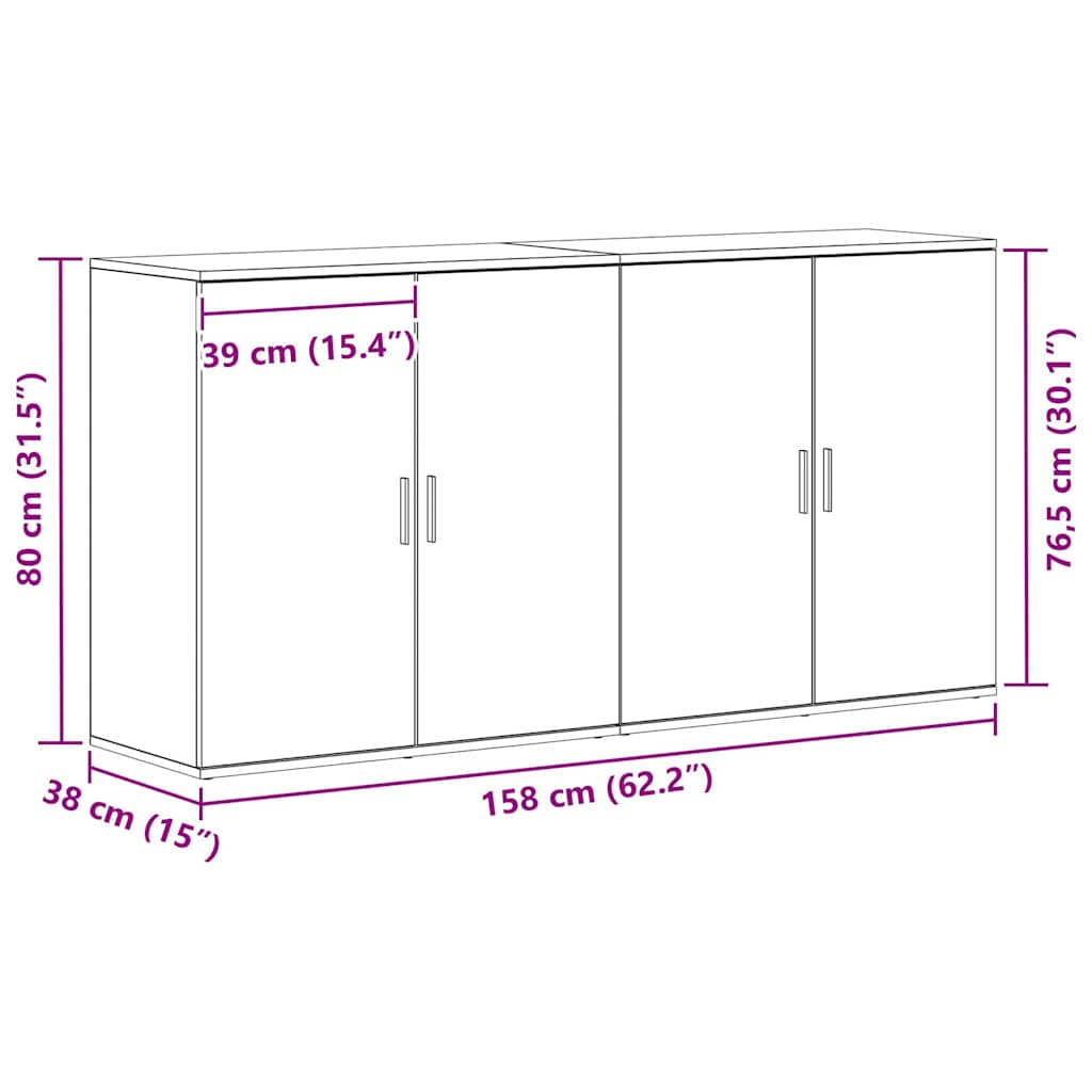 Sideboards 2 pcs Gammelt træ 79 x 38 x 80 cm Konstrueret træ