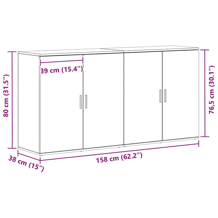 Sideboards 2 pcs Sort eg 79 x 38 x 80 cm Konstrueret træ
