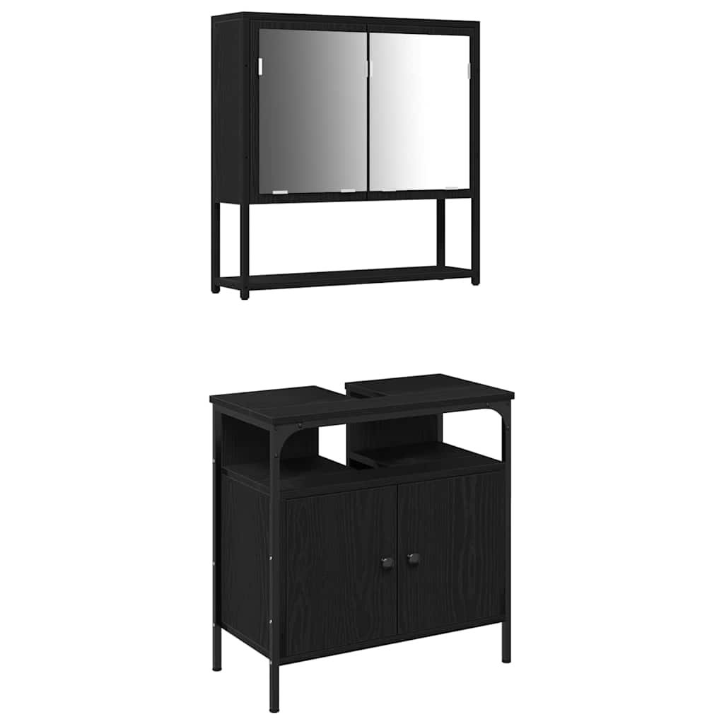 Badeværelsesmøbel sæt med opbevaring 2 pcs Sort 60 x 30 x 60 cm