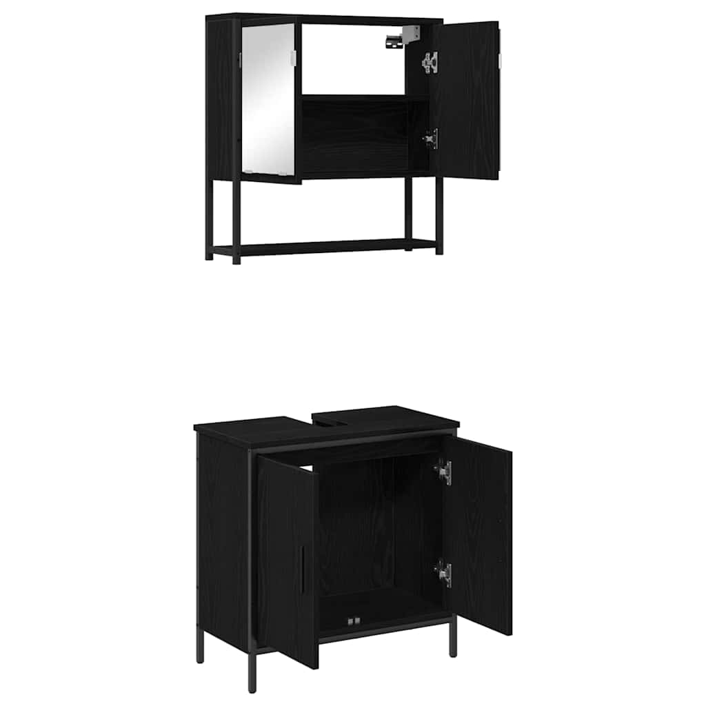 Badeværelsesmøbel sæt med opbevaring 2 pcs Sort 60 x 30 x 60 cm