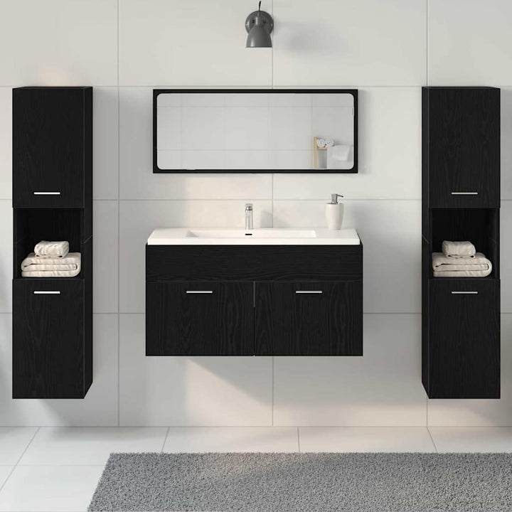Badeværelsesmøbel Sæt med dør 4 pcs Sort eg 41 x 38.5 x 46 cm