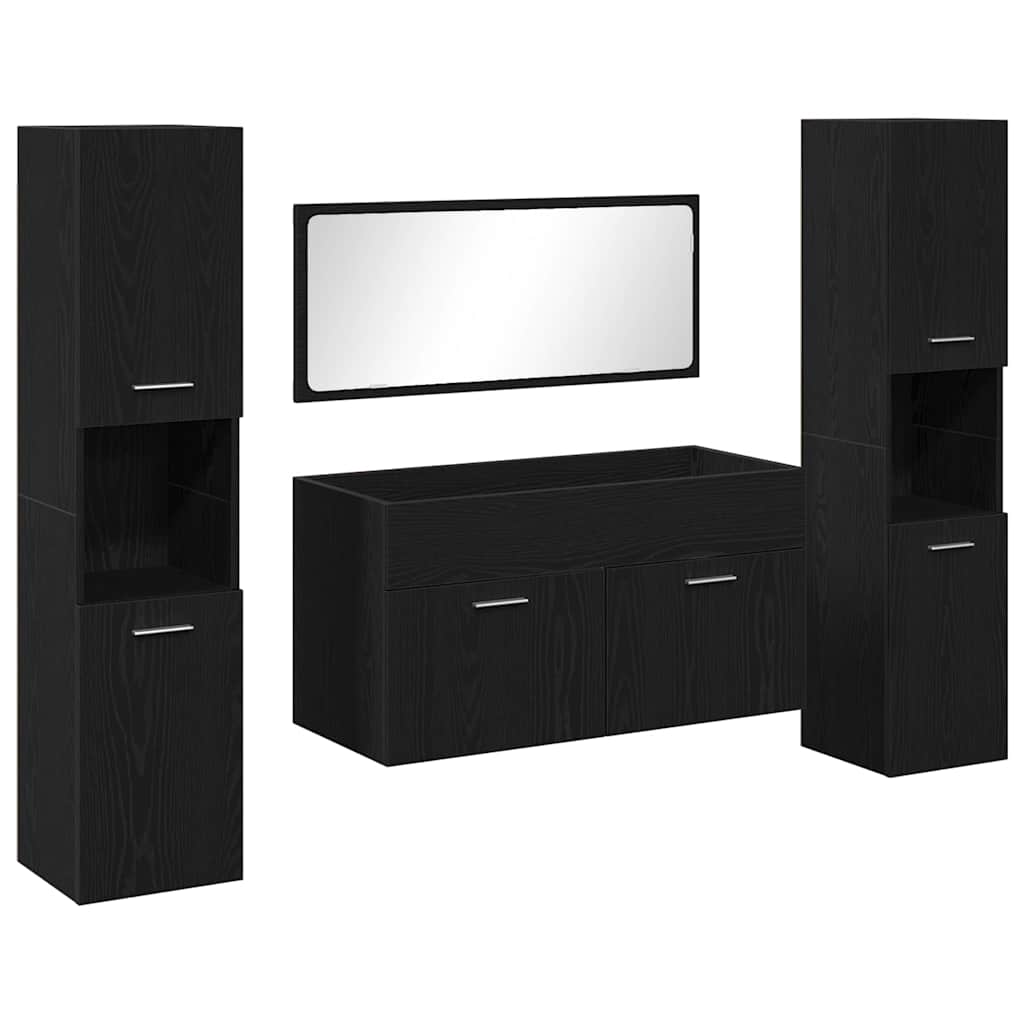 Badeværelsesmøbel Sæt med dør 4 pcs Sort eg 41 x 38.5 x 46 cm