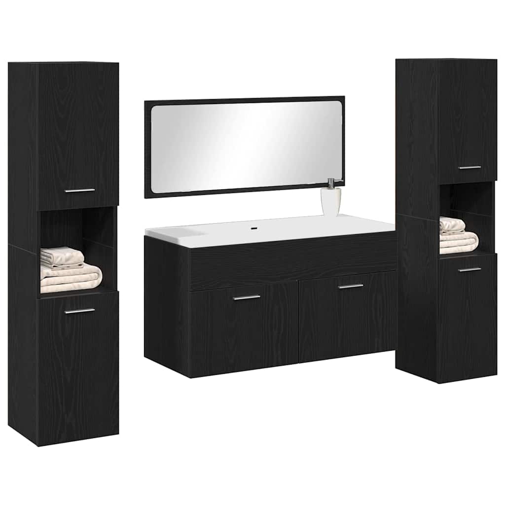 Badeværelsesmøbel Sæt med dør 4 pcs Sort eg 41 x 38.5 x 46 cm