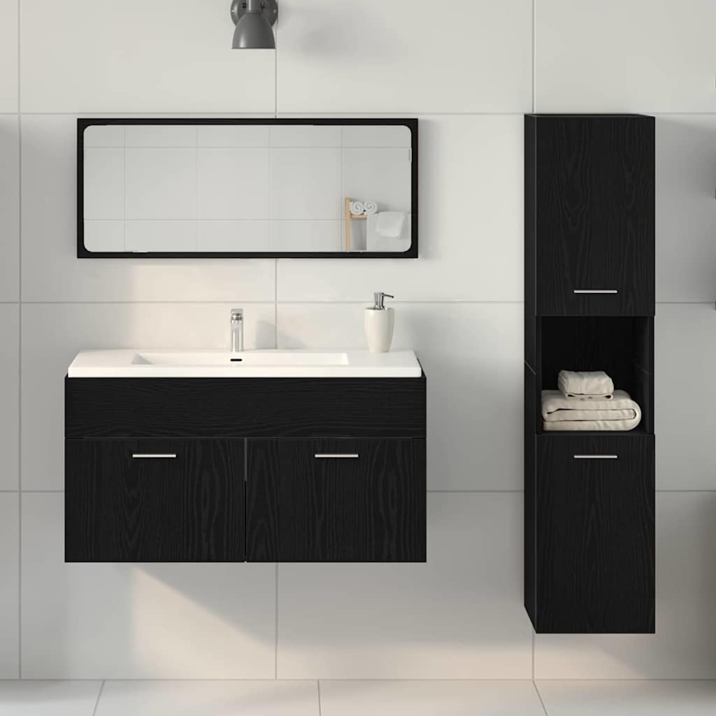 Badeværelsesmøbel Sæt med dør 3 pcs Sort eg 60 x 38.5 x 46 cm