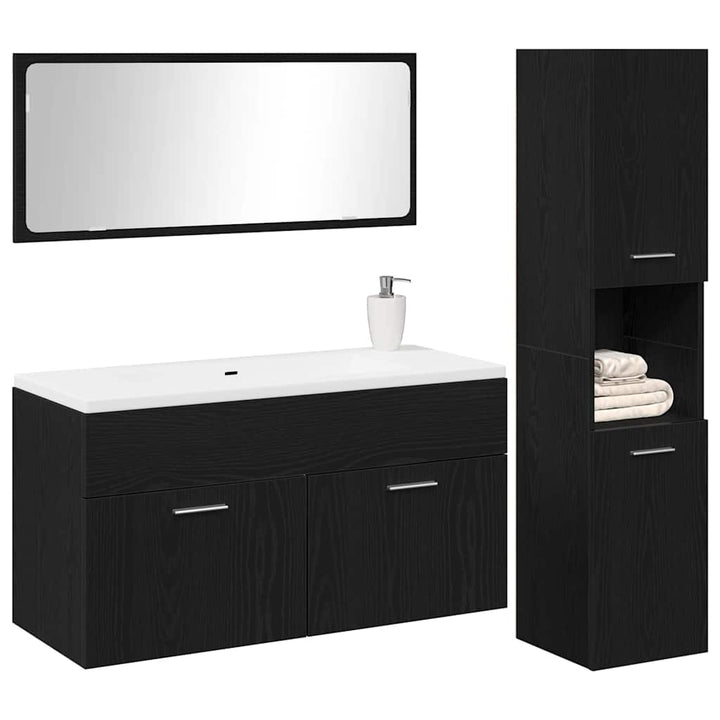 Badeværelsesmøbel Sæt med dør 3 pcs Sort eg 60 x 38.5 x 46 cm