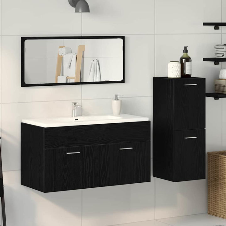 Badeværelsesmøbel Sæt med dør 3 pcs Sort eg 90 x 38.5 x 46 cm