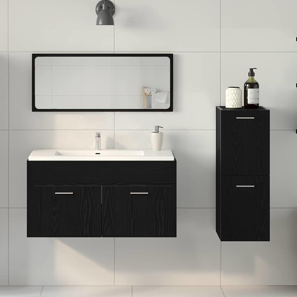 Badeværelsesmøbel Sæt med dør 3 pcs Sort eg 90 x 38.5 x 46 cm