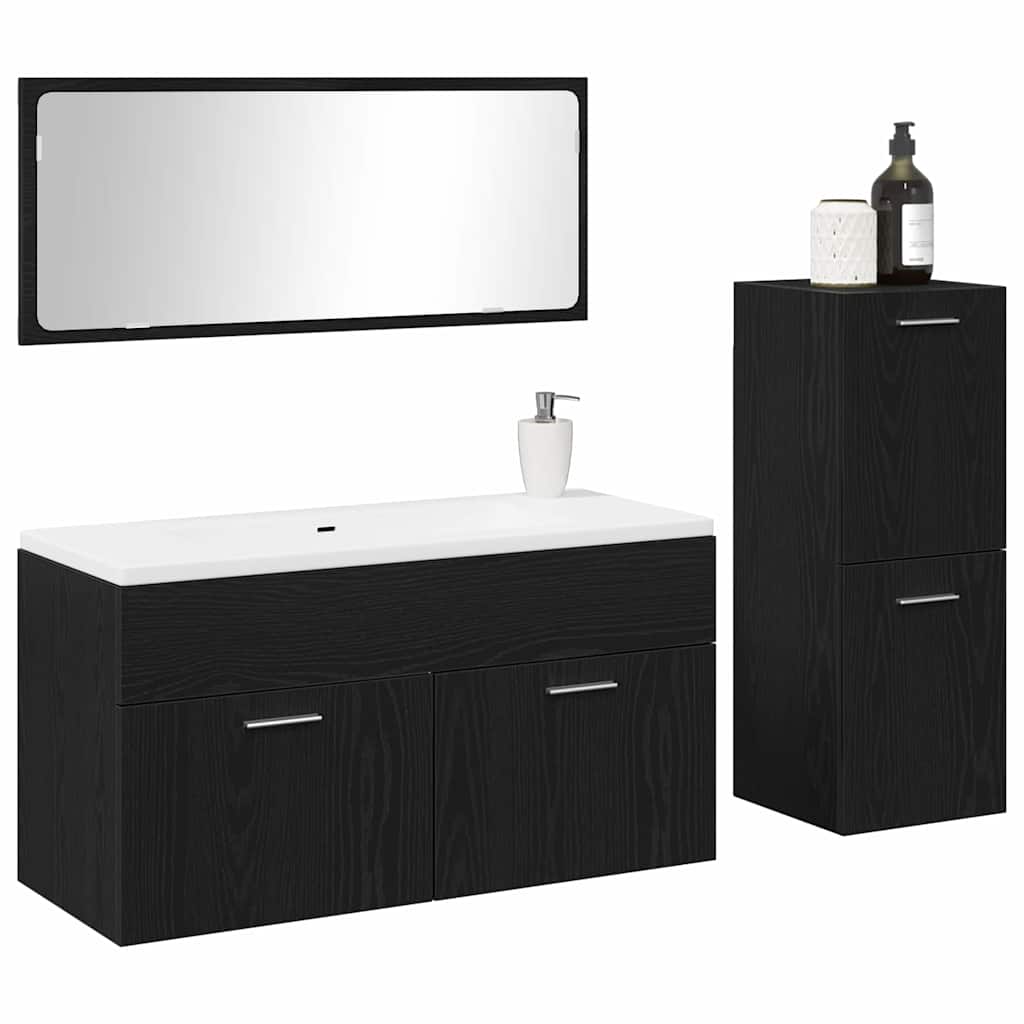 Badeværelsesmøbel Sæt med dør 3 pcs Sort eg 90 x 38.5 x 46 cm