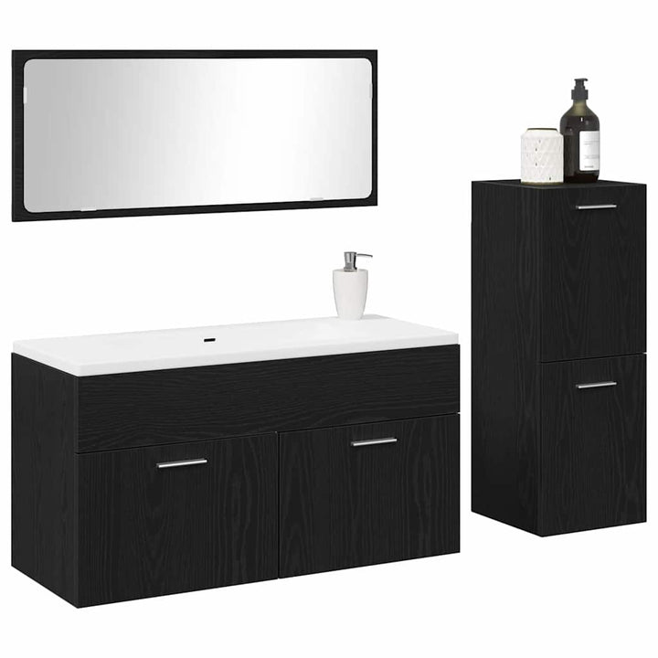 Badeværelsesmøbel Sæt med dør 3 pcs Sort eg 90 x 38.5 x 46 cm