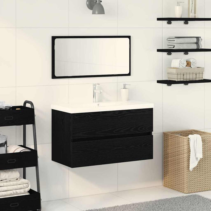 Badeværelsesmøbel sæt med spejl 3 pcs Sort eg 80 x 38.5 x 45 cm