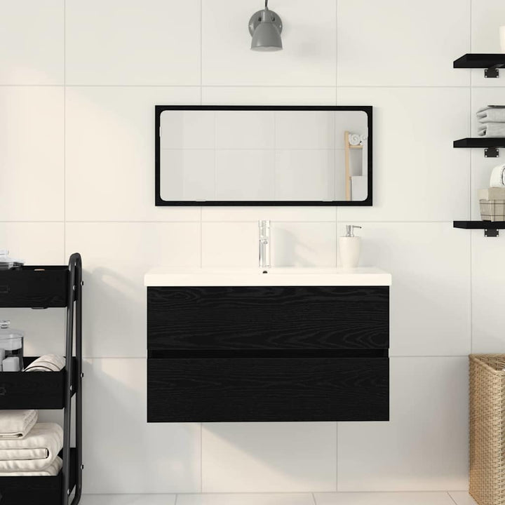 Badeværelsesmøbel sæt med spejl 3 pcs Sort eg 80 x 38.5 x 45 cm