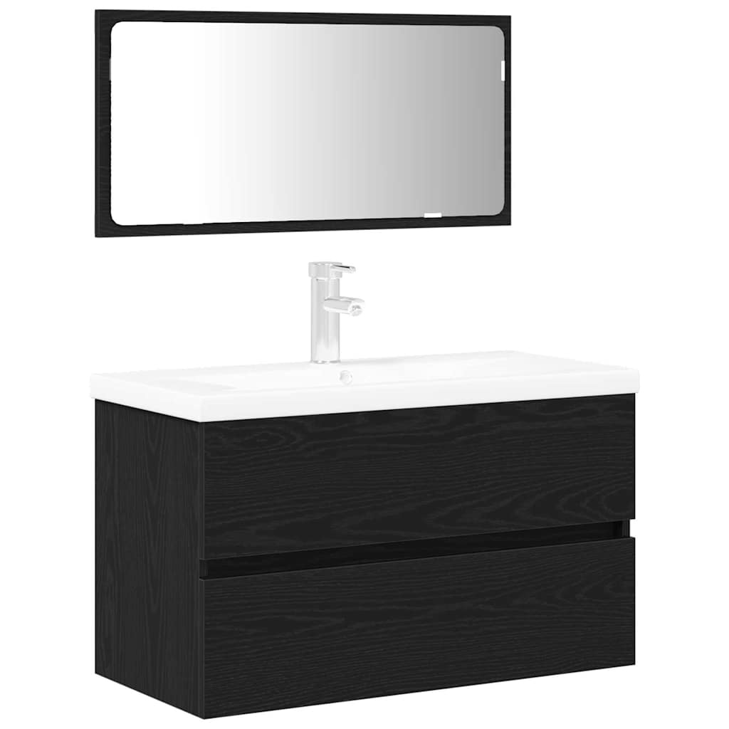 Badeværelsesmøbel sæt med spejl 3 pcs Sort eg 80 x 38.5 x 45 cm