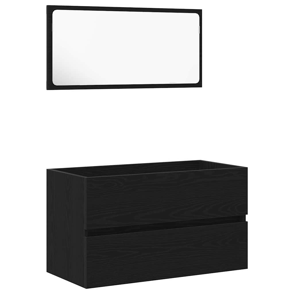 Badeværelsesmøbel sæt med spejl 3 pcs Sort eg 80 x 38.5 x 45 cm